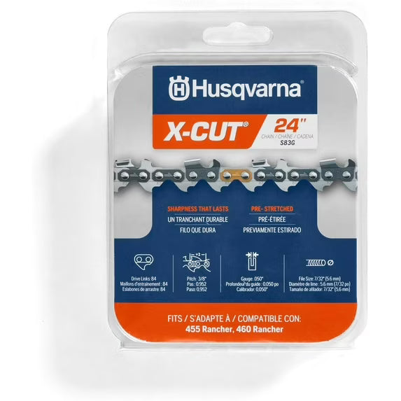 Husqvarna 24" X-CUT S83G, 3/8" pitch, .050 gauge 84DL Chainsaw Chain - 585639084