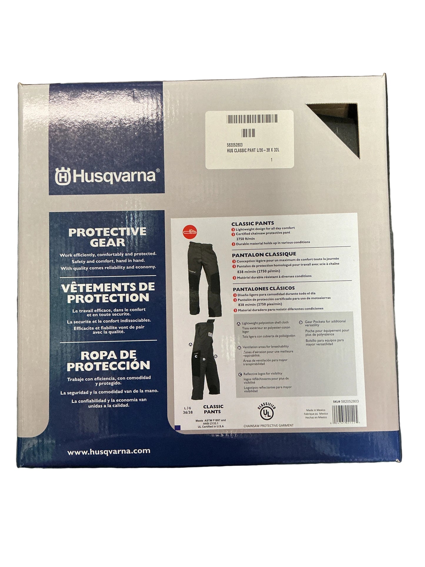 Husqvarna Classic Chainsaw Pants 582052803 | L 36-38 x 32 | ASTM F1897 | New