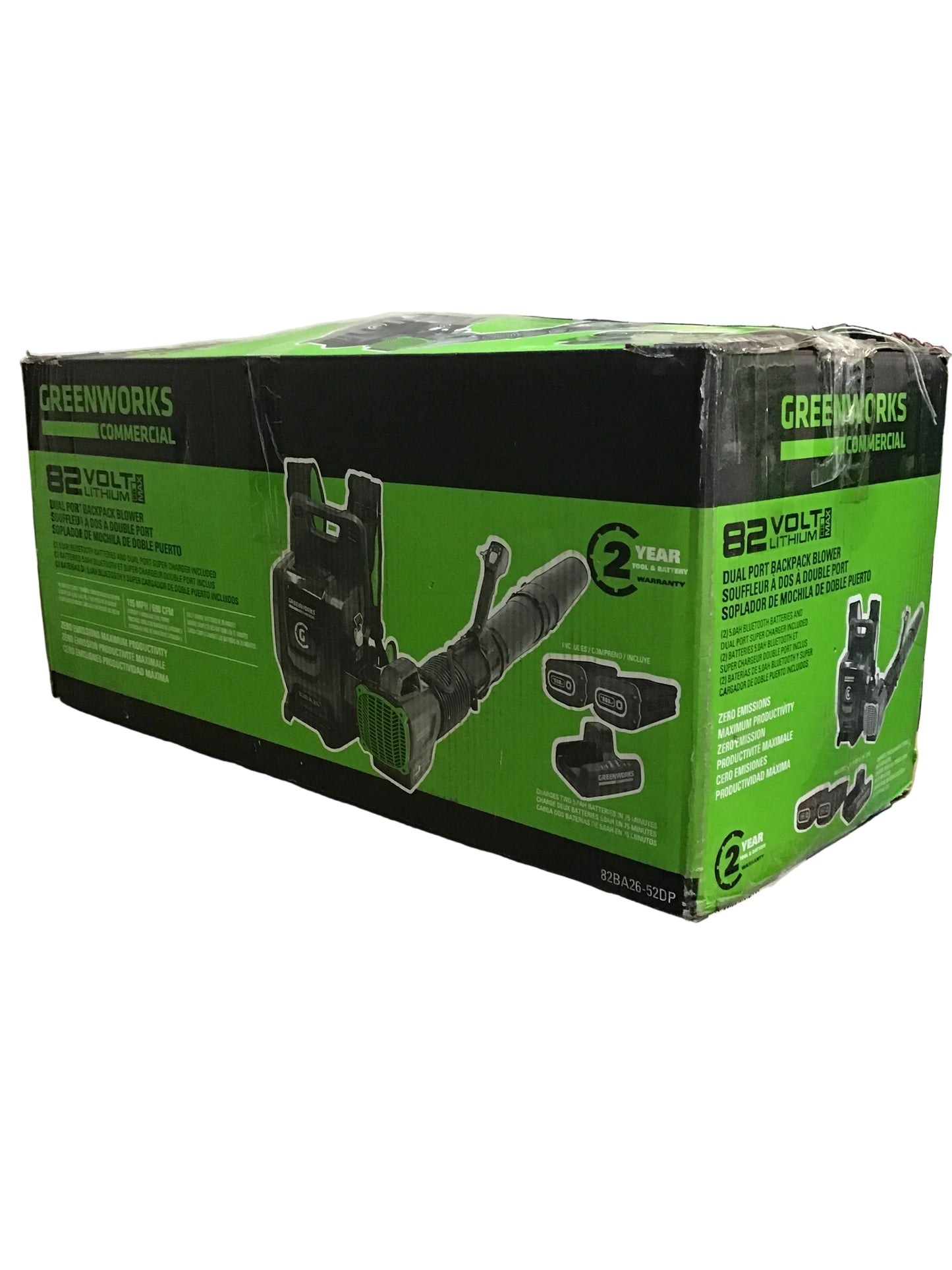 Greenworks Commercial 82V Backpack Blower 82BA26-52DP 2424602 | 2x5Ah | Open Box