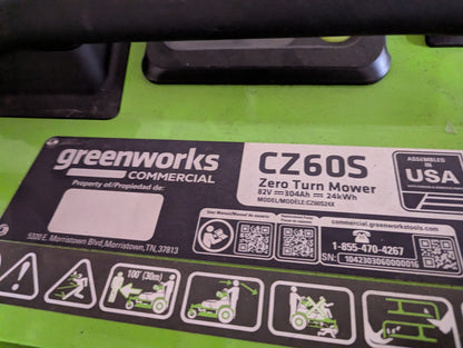 Greenworks OptimusZ CZ60S24X 60" Stand-On ZTR 7414502 | 24kWh | Like New